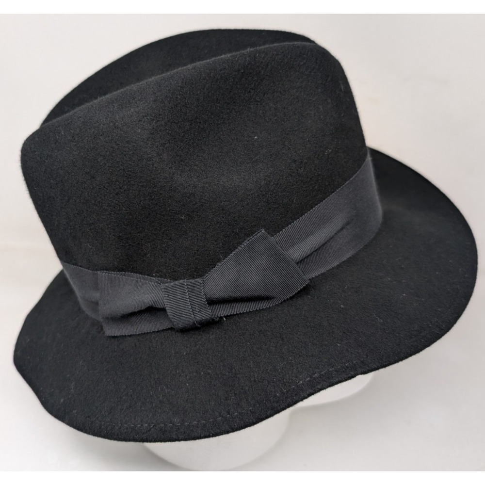 Bollman Hat Co Black Doeskin Felt 100% Wool Fedora Hat Size  6 7/8 Small‎ 55 CM